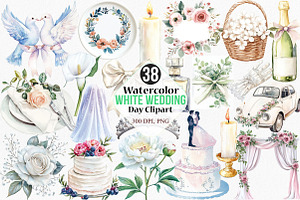 Watercolor White Wedding Day Clipart, an Illustration by Canvas Craft