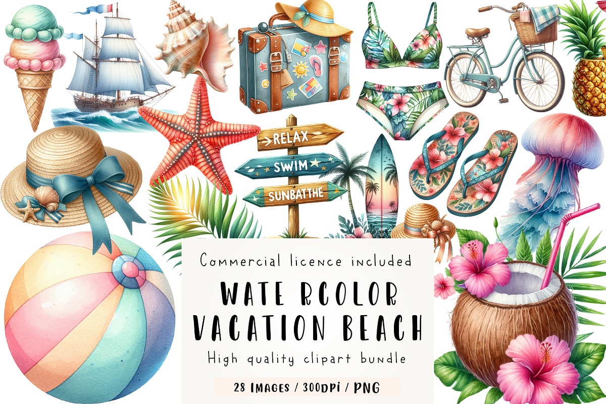 Vacation Summer Beach Clipart Bundle, an Illustration by CreationArt (Photo 1 of 5)