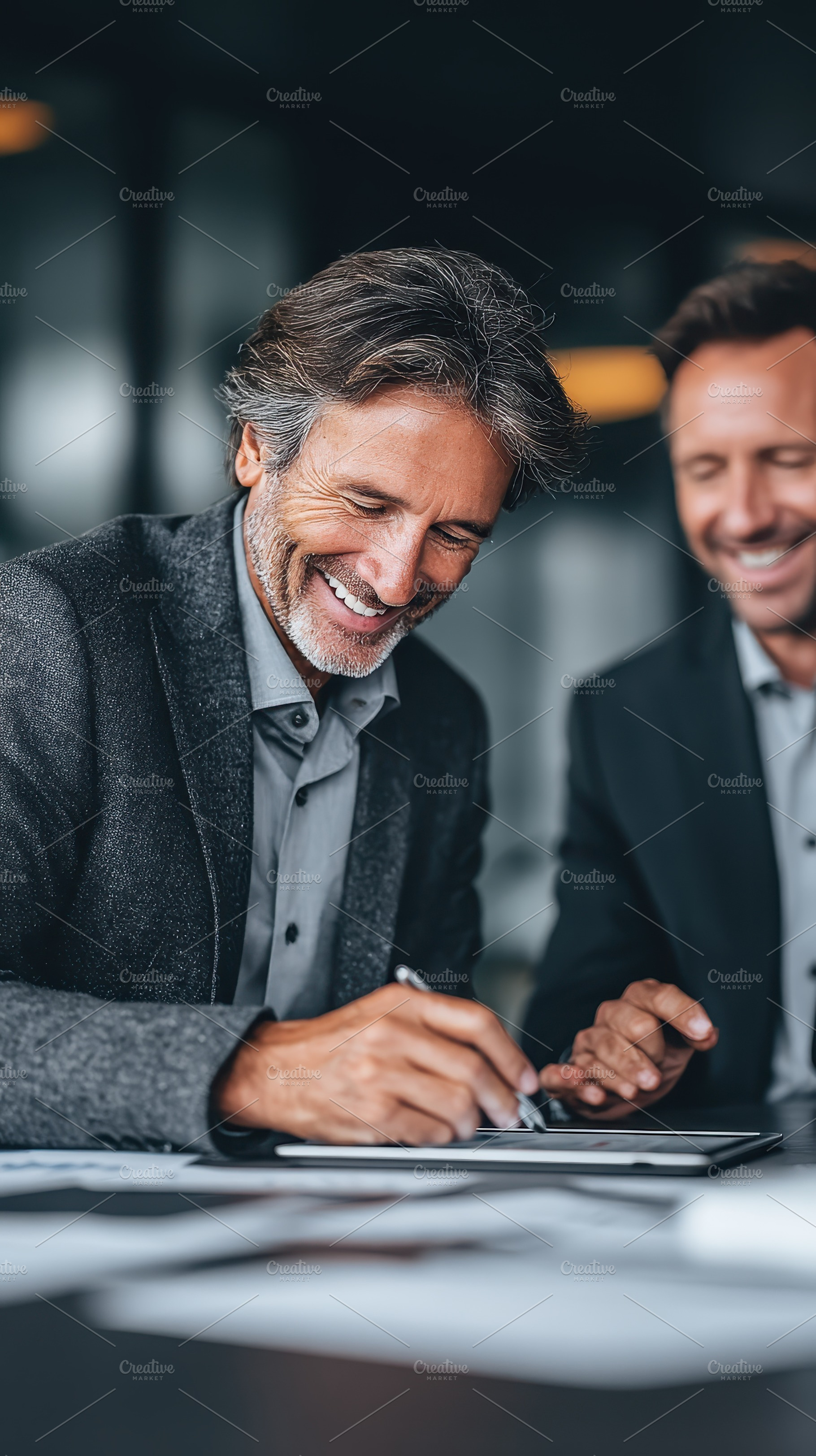Happy businessman signing documents, a Photo by Pixeness Studio