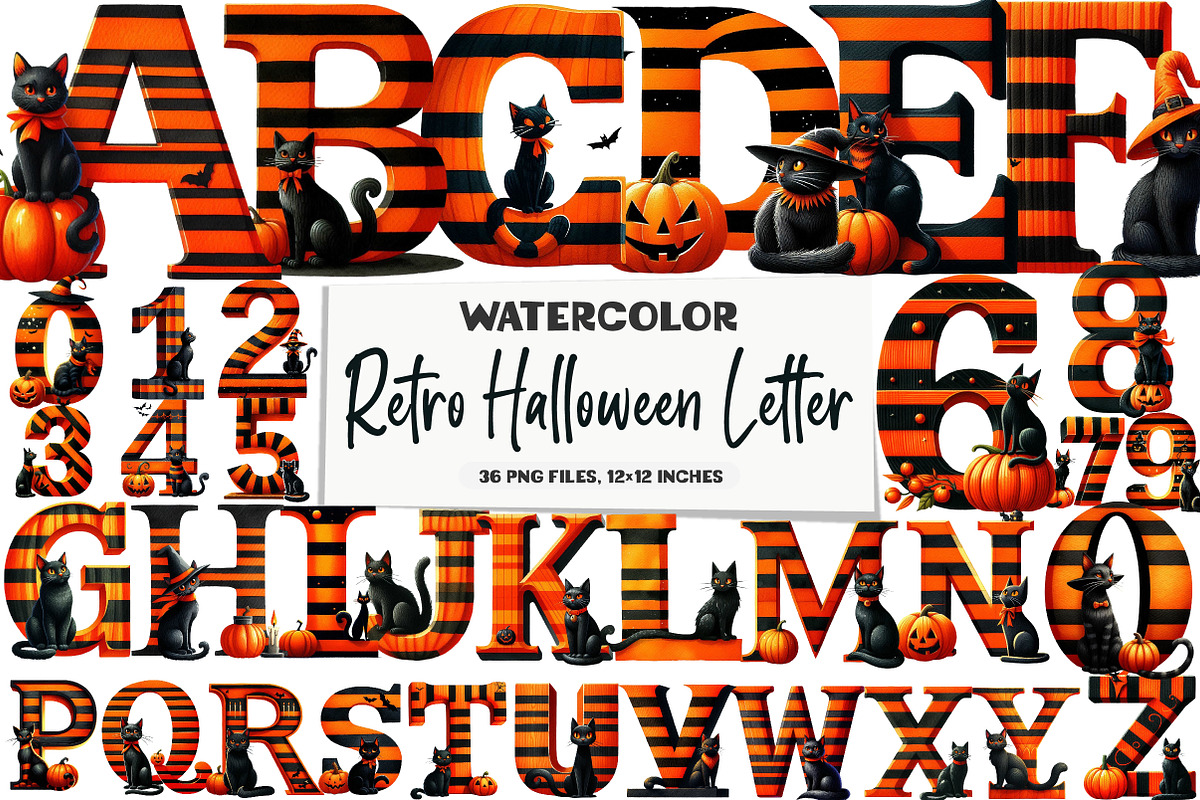 Retro Halloween Letter Clipart Bundl, an Illustration by DreamArtGraphic (Photo 1 of 2)