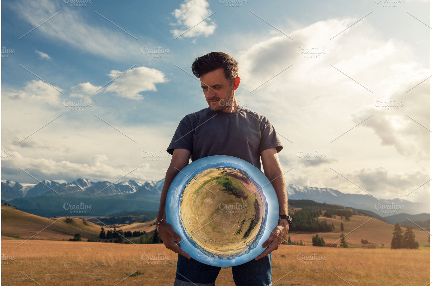 Man standing in in summer Altai, a Person Photo by Jan Jack Russo Media