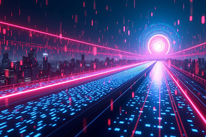 Futuristic city neon lights digital, a Background Photo by Artonix