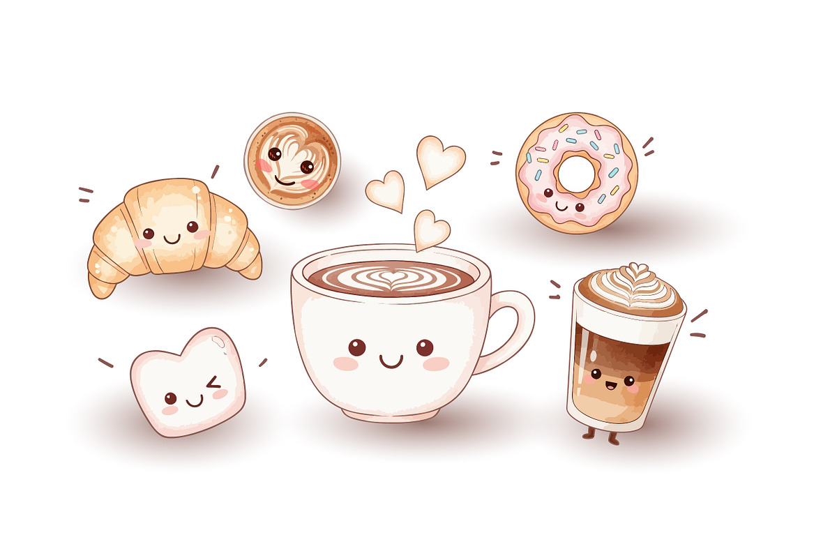 Kawaii Coffee Characters Sets, a Food Illustration by OtpirusGraphic (Photo 3 of 3)