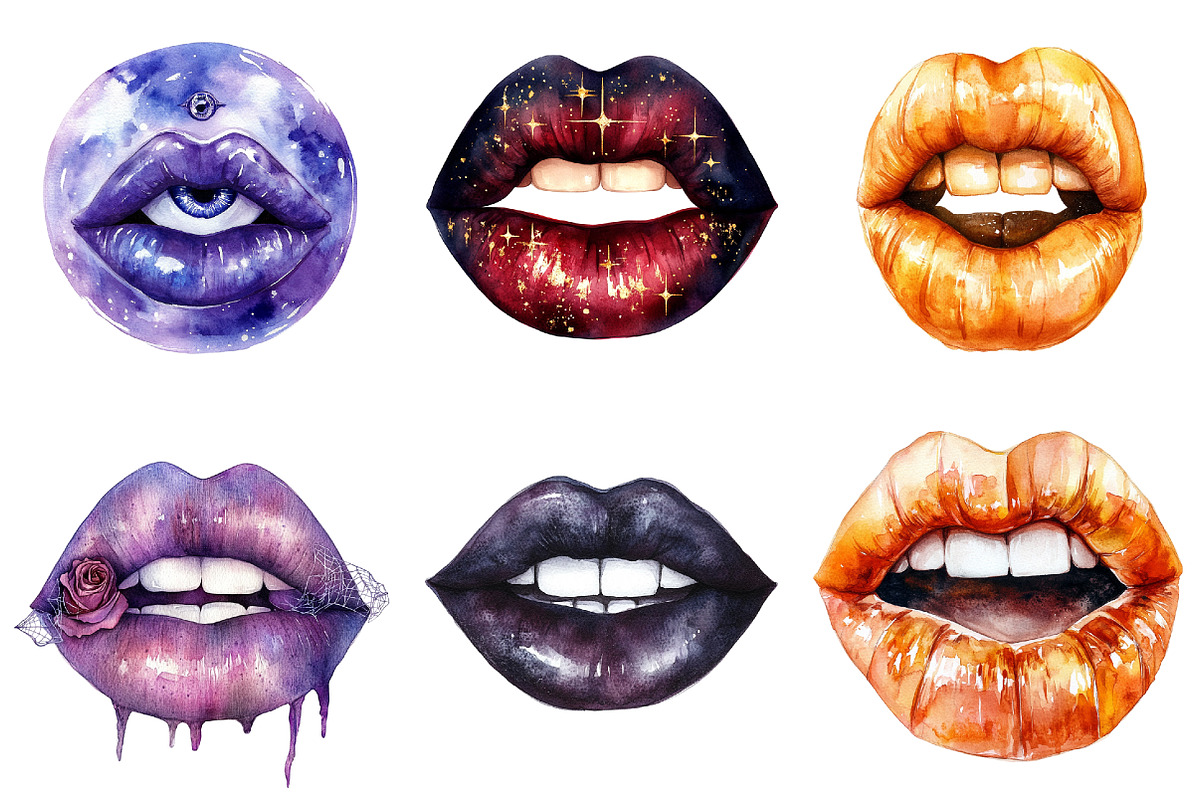 Watercolor Halloween Lips Clipart, a Seasonal Illustration by CitraGraphics (Photo 5 of 7)