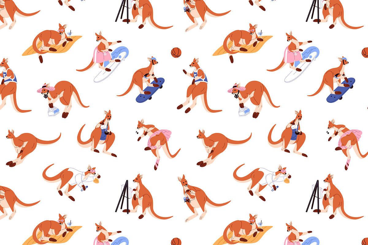 Cute kangaroo set + seamless pattern, an Animal Illustration by PaperTrident (Photo 15 of 15)