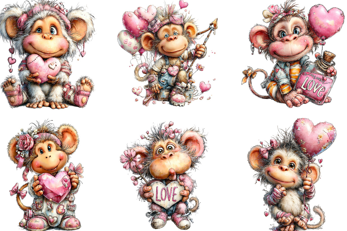 Valentines Day Monkey Sublimation, an Illustration by Designking (Photo 3 of 5)