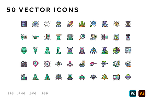 Ufo and aliens icons, an Outline Icon by Wencory