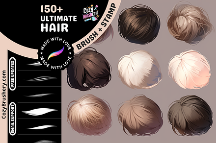 Procreate Ultimate Hair Brushes, a Brush Add-On by Cozy Brushery