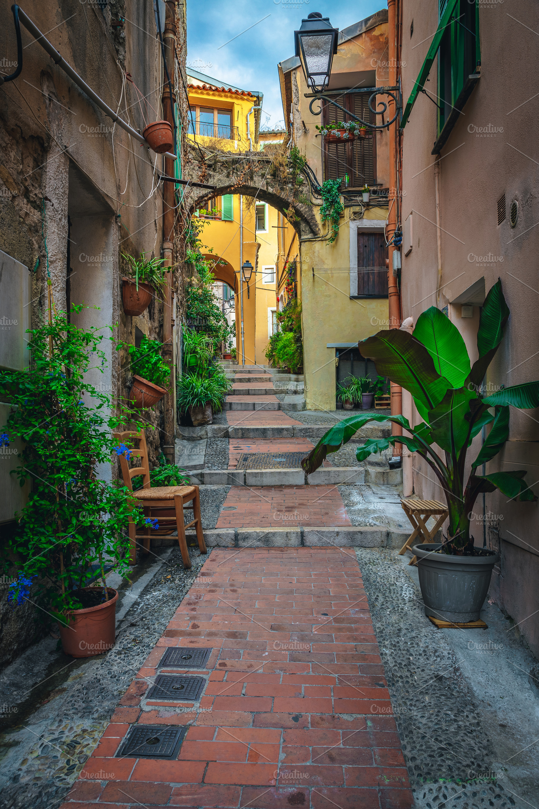 Old colorful houses in Menton, an Architecture Photo by Alpine Dreams