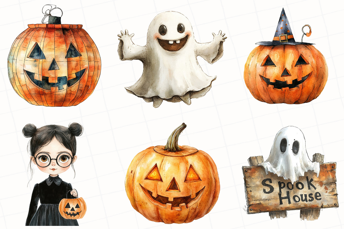 Vintage Halloween Clipart, an Illustration by OK Design (Photo 3 of 5)