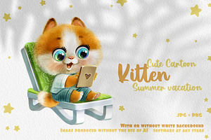 Kitten on a summer vacation, an Animal Illustration by Azuzlikus