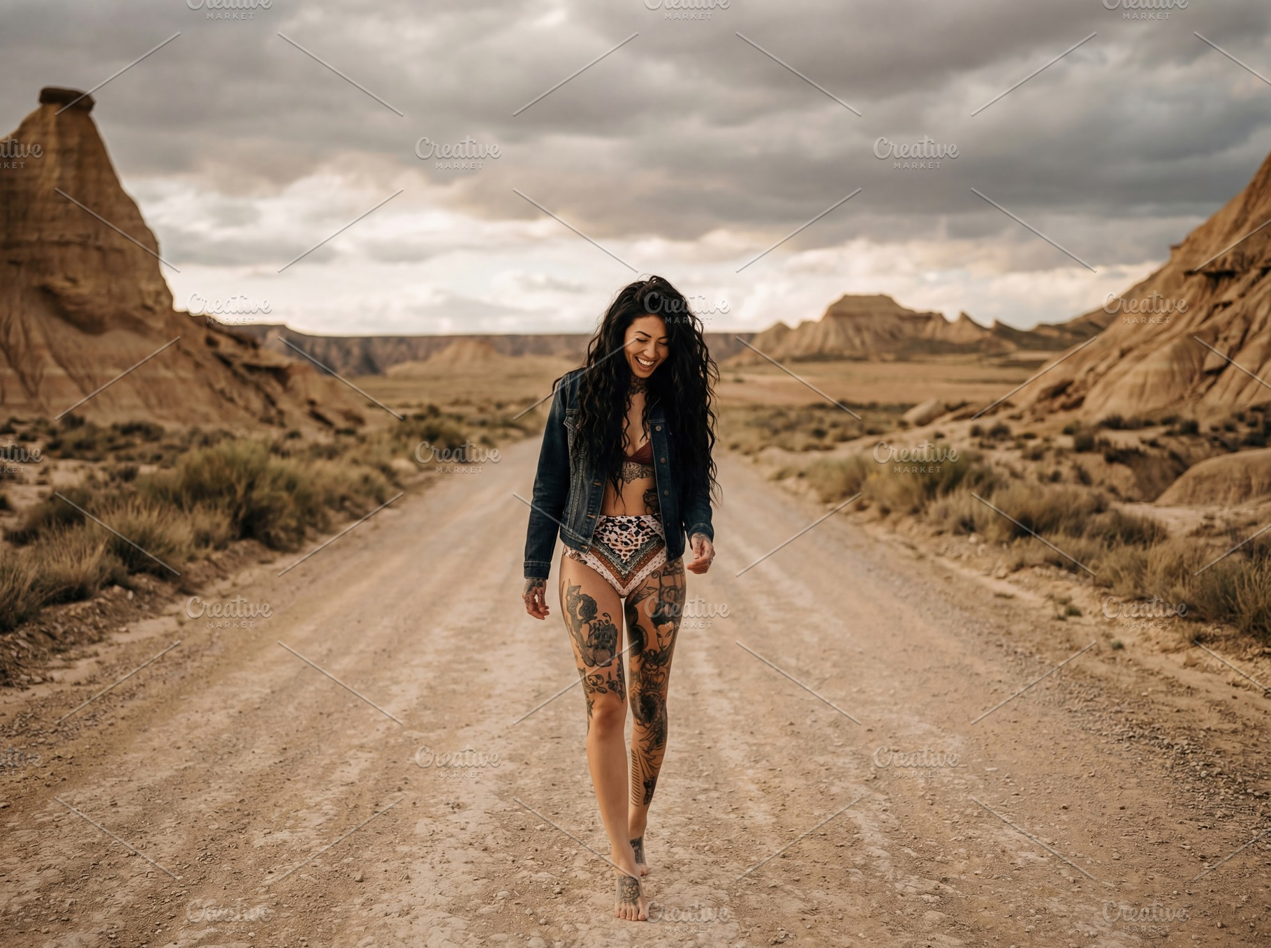 Tattooed Woman Walking Barefoot, a Person Photo by Virgo Studio