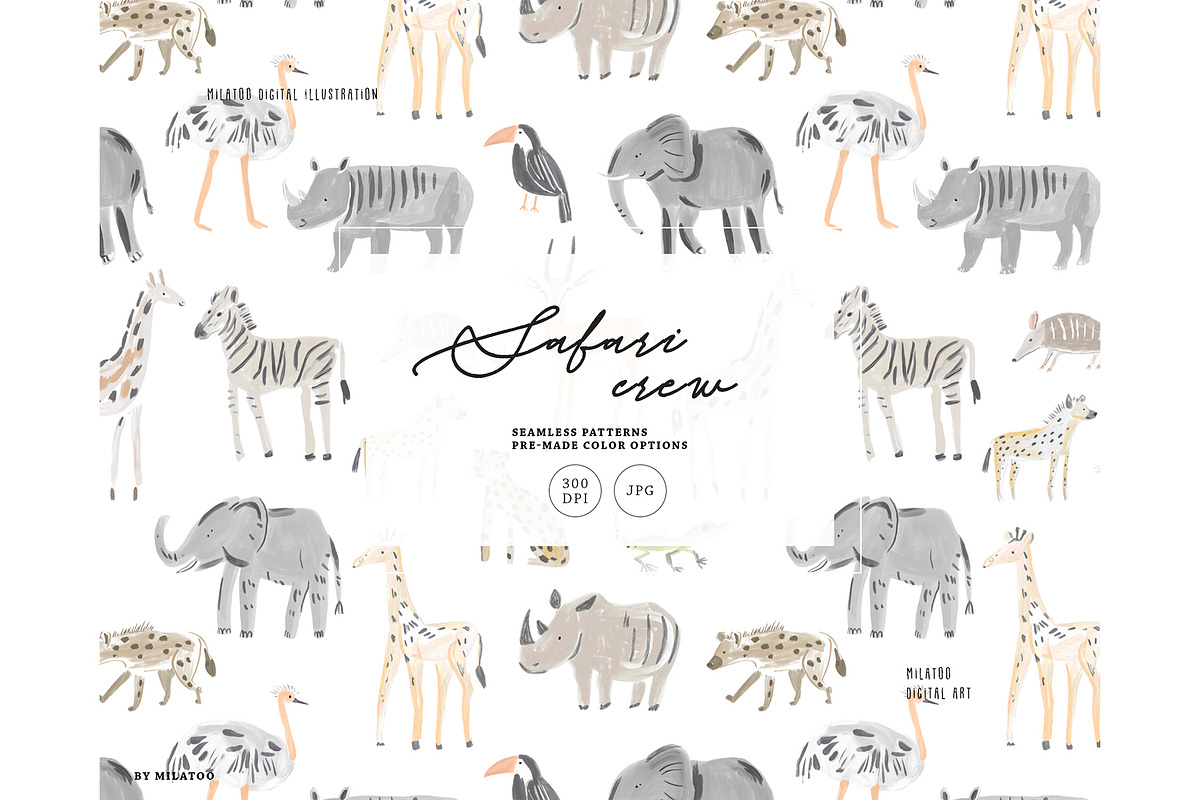 Nursery safari animals baby pattern, a Pattern Graphic by Milatoo (Photo 1 of 4)