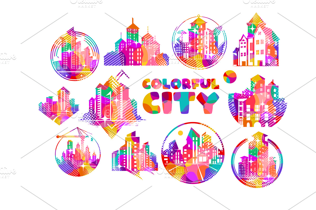 Set of colored city logos. Hand, an Object Illustration by Nenahliadava Design