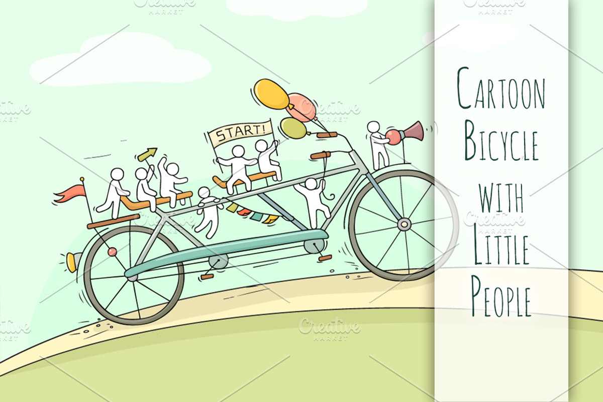 Cartoon bicycle with little People, a Healthcare Illustration by Sapunkele (Photo 1 of 2)