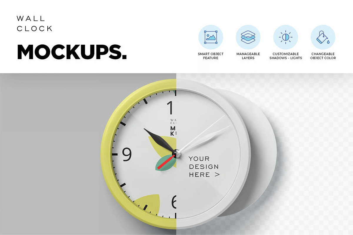 Round Wall Clock Mockups, a Product Mockup by megostudi0 (Photo 4 of 7)