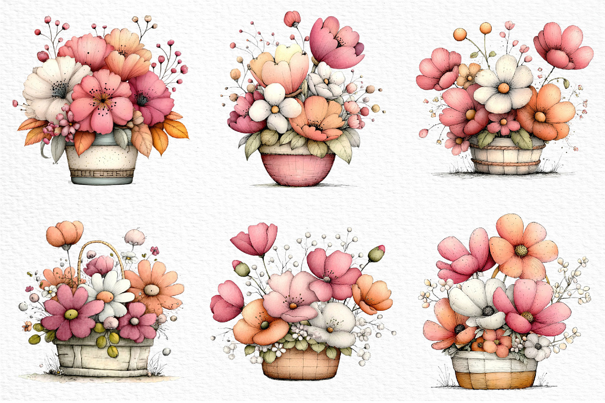 Spring Flower Basket Clipart Png, an Illustration by Craft Nest (Photo 3 of 11)