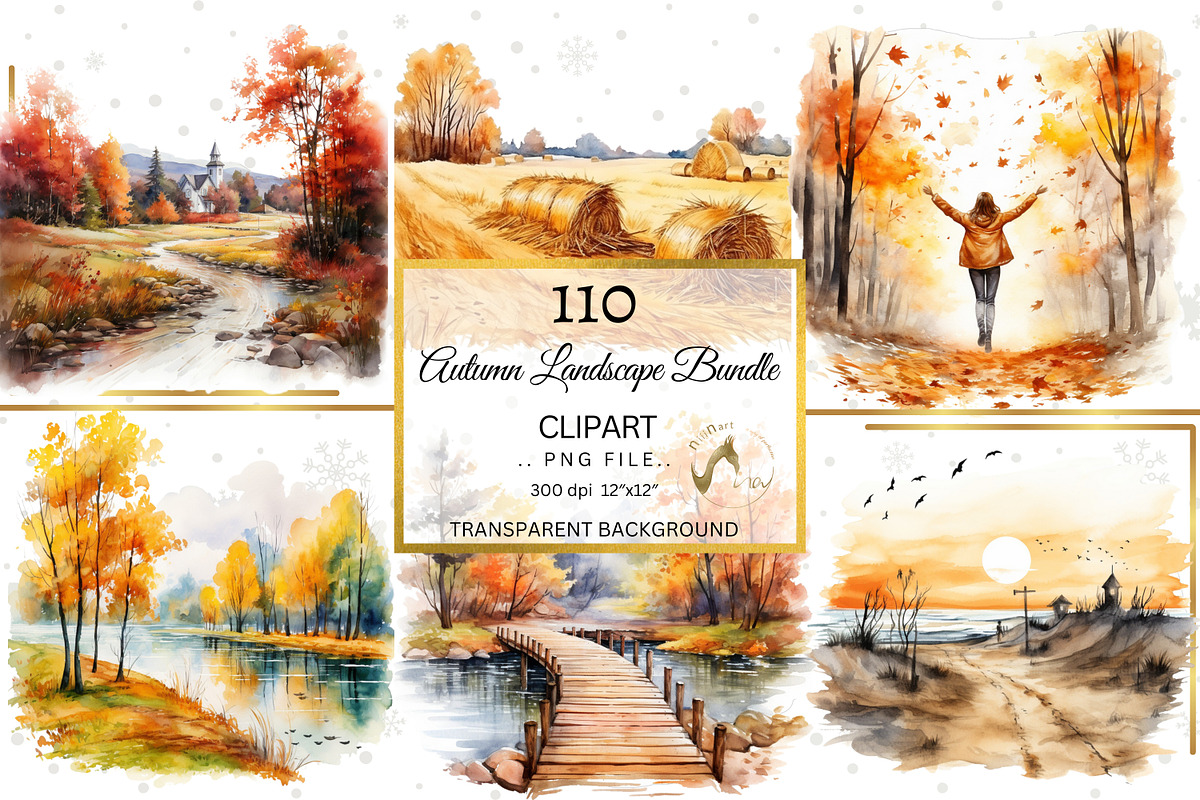 Watercolor Autumn Landscape Clipart, an Illustration by NiiiNArt (Photo 1 of 10)