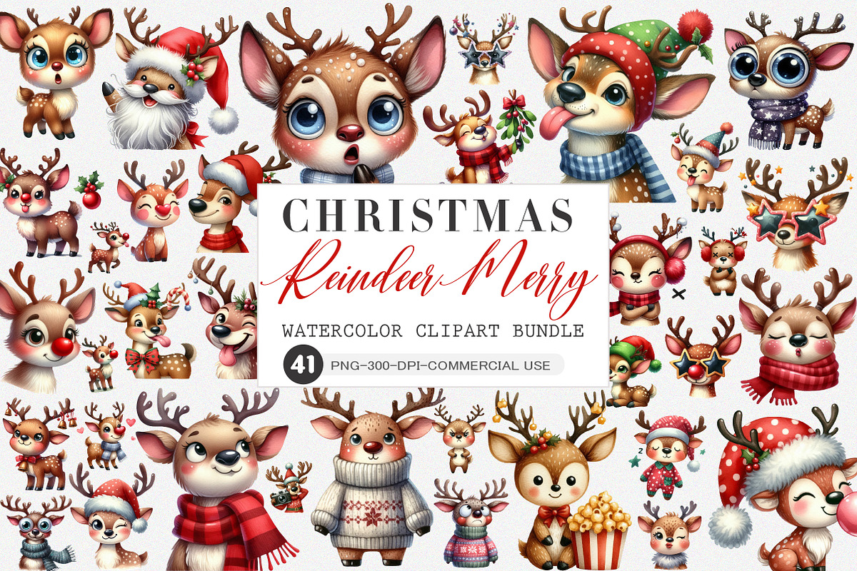 Reindeer Merry Christmas Clipart PNG, an Illustration by SinaCreation (Photo 1 of 7)