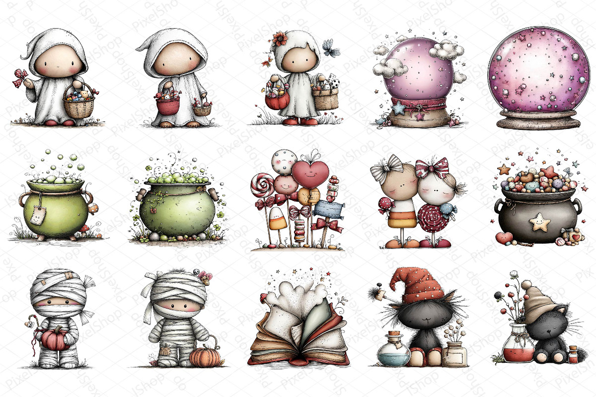 Whimsical Halloween Clipart Bundle, an Illustration by DreamPrint404 (Photo 2 of 6)