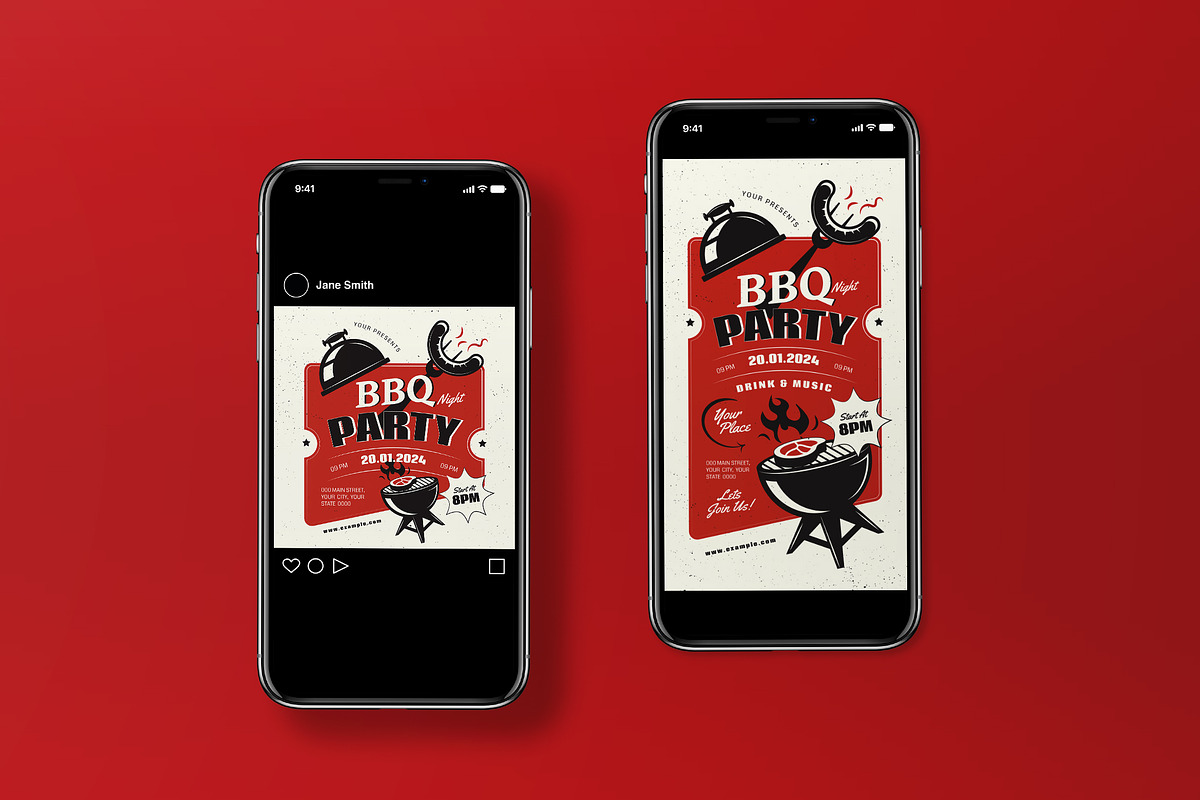 Red Retro BBQ Night Party Flyer Set, a Flyer Template by graphicook (Photo 3 of 3)