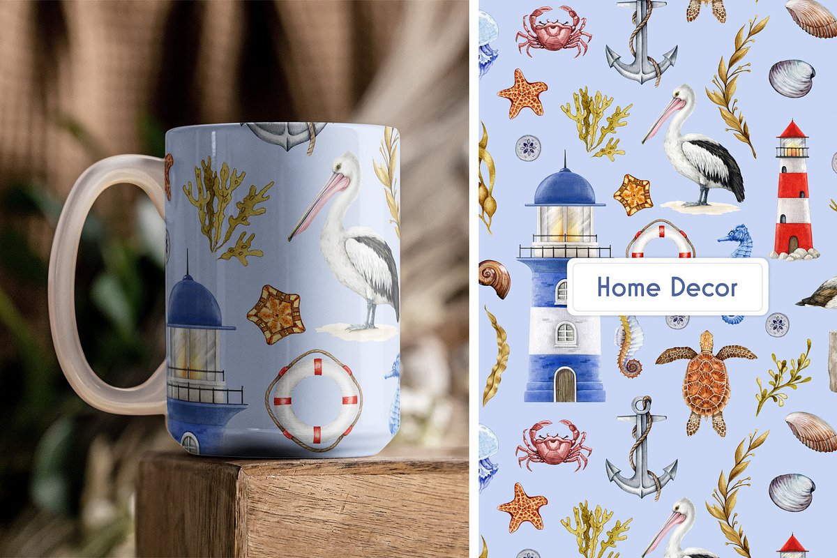 Mediterranean Coastal Summer Pattern, a Decorative Illustration by AnitaPol (Photo 10 of 16)
