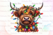 Christmas Lights Highland Cow PNG, an Illustration by Sublimation Artist (Thumbnail 1 of 9)