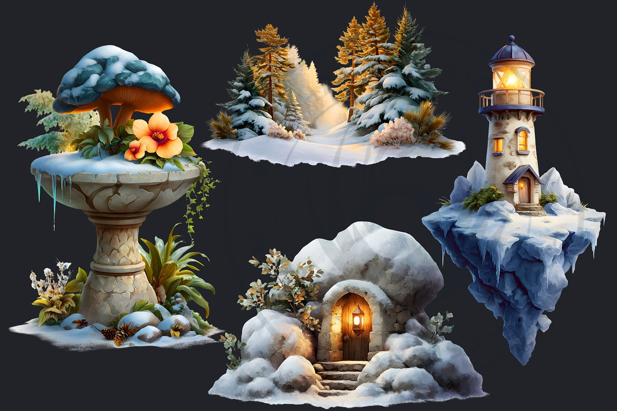 Watercolor Winter Scenes Cliparts, a Seasonal Illustration by ThatsDesignArt (Photo 8 of 17)