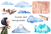 Aviators - Watercolor Clipart Set, a Texture Illustration by Mashamashastu (Thumbnail 6 of 13)
