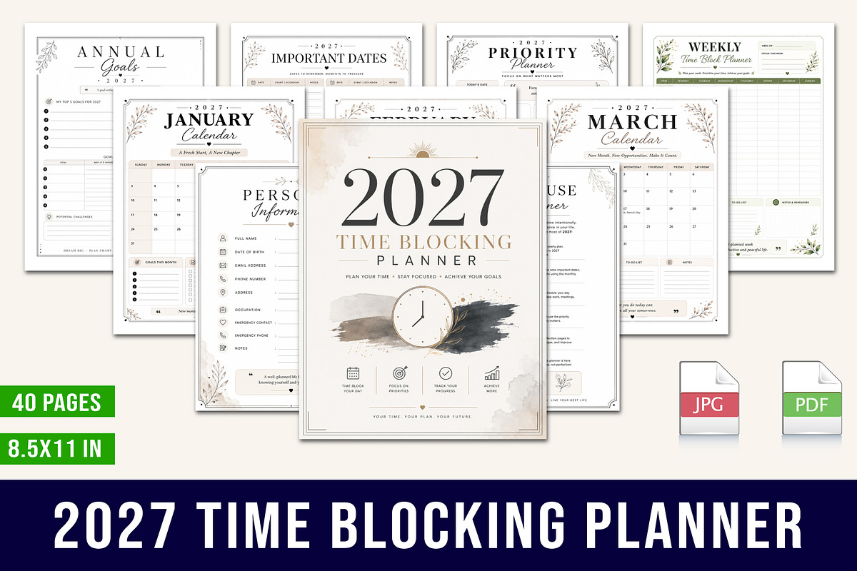 2027 Time Blocking Planner, a Stationery Template by Designmela01 (Photo 1 of 5)
