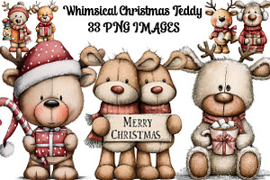 Whimsical Christmas Teddy Clipart, an Illustration by DreamArtGraphic