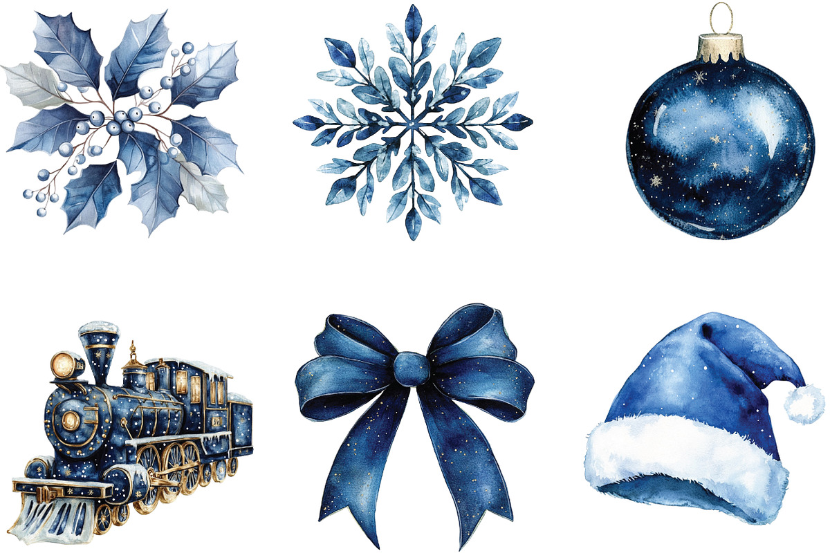 Watercolor Navy Christmas Clipart, a Work Illustration by CraftArtStudio (Photo 2 of 6)