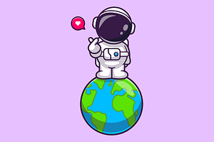 Cute Astronaut Standing On Earth