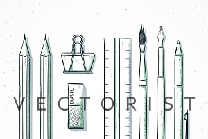 Isolated set stationery sketch style
