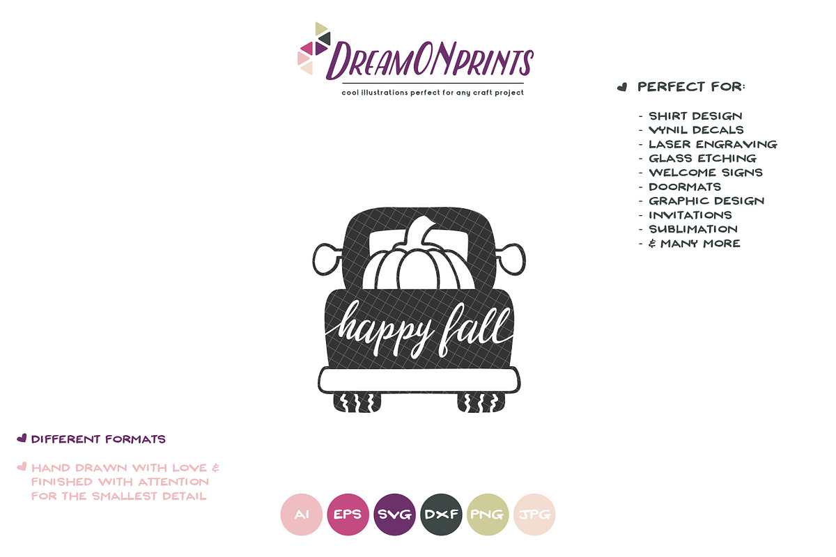 Happy Fall SVG | Truck with Pumpkins, an Illustration by DreamONprints (Photo 2 of 2)