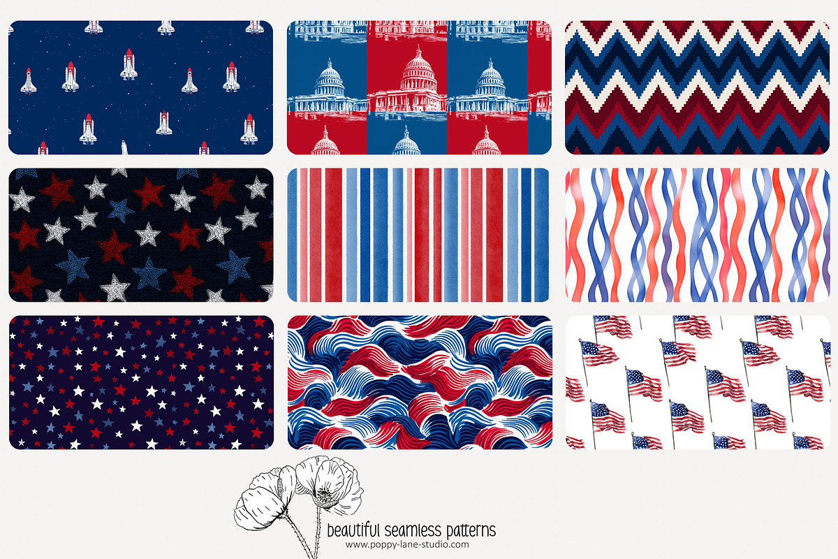 80 Independence Day seamless pattern, a Pattern Graphic by Poppy Lane Studio (Photo 3 of 11)