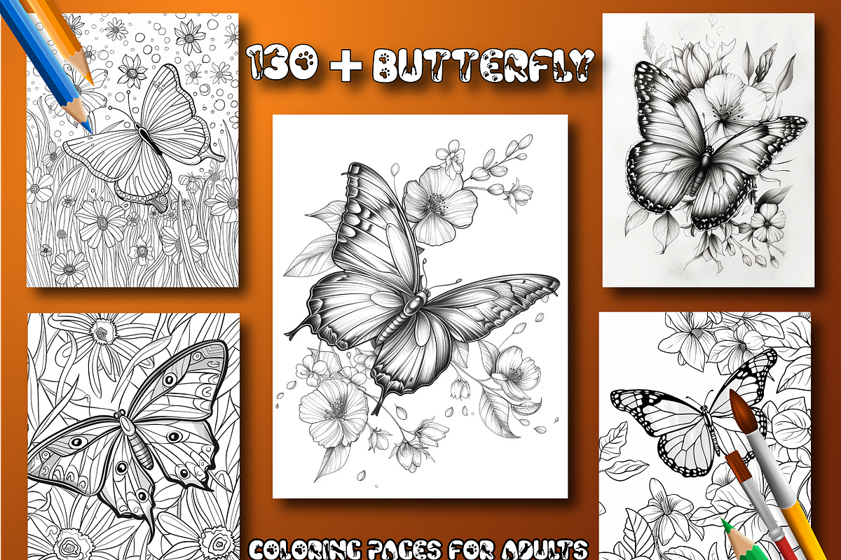 Butterfly Coloring Book for Adults, an Animal Illustration by Design Home (Photo 5 of 7)