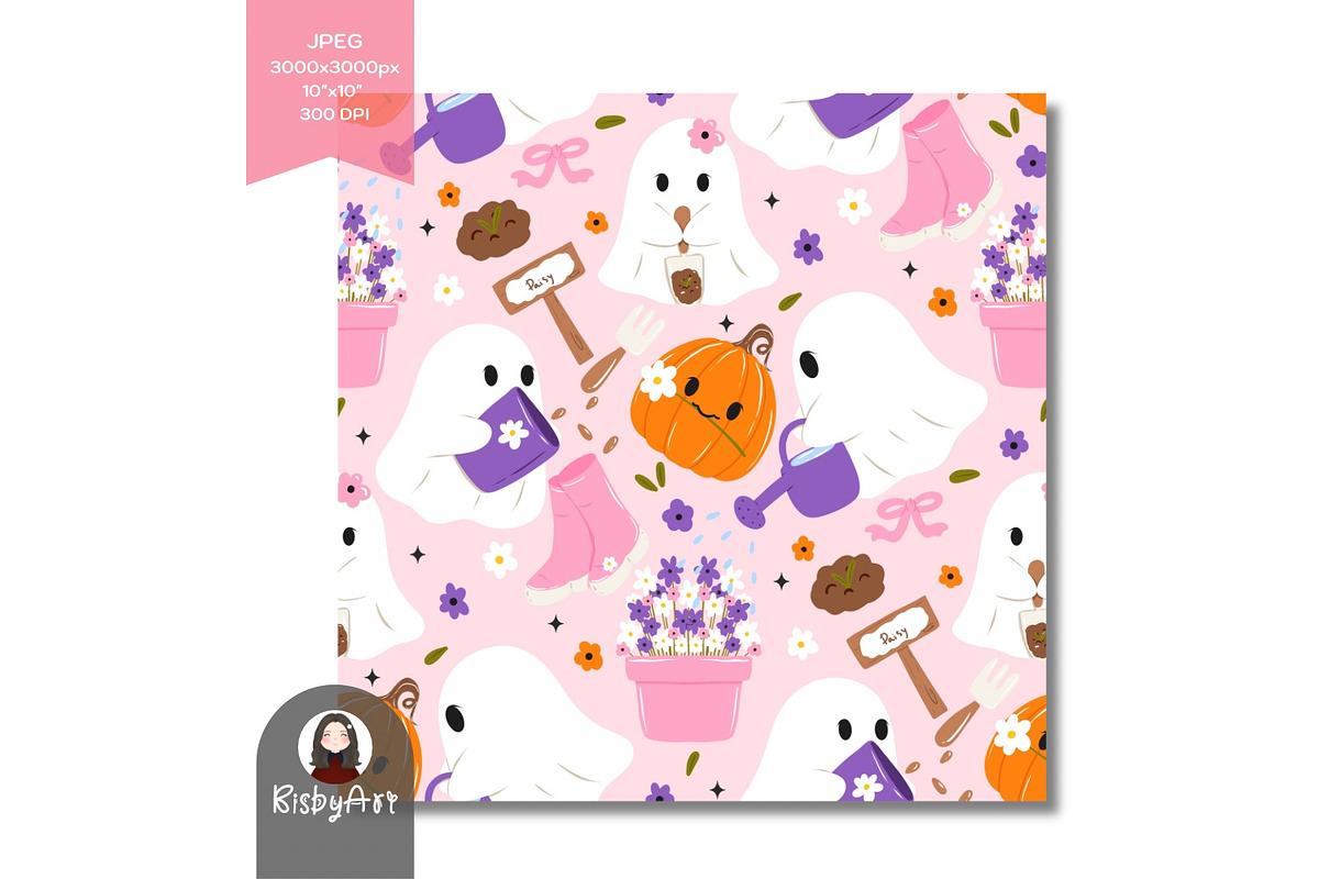 Halloween Gardening Seamless Pattern, a Pattern Graphic by KisbyArt (Photo 3 of 3)