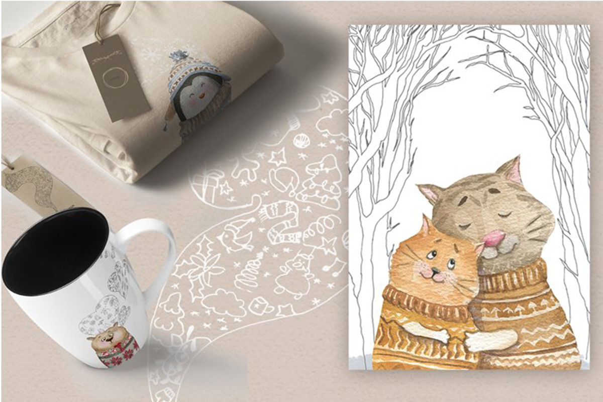 Cute animals in warm winter fabric, an Animal Illustration by Love Watercolor Store (Photo 8 of 8)