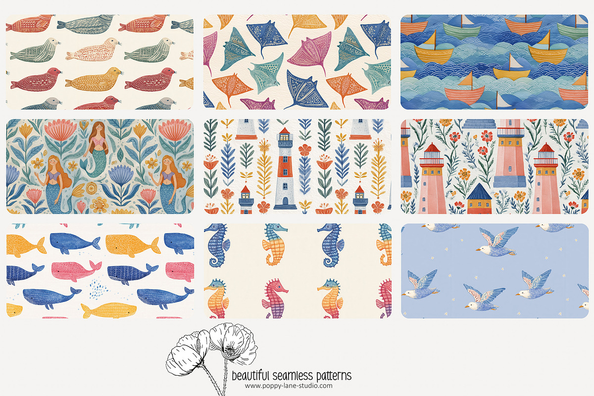 70 watercolour ocean repeat pattern, a Pattern Graphic by Poppy Lane Studio