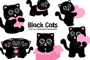 Cute Black Cat Clipart Set, an Animal Illustration by Nattapohncha (Thumbnail 1 of 3)