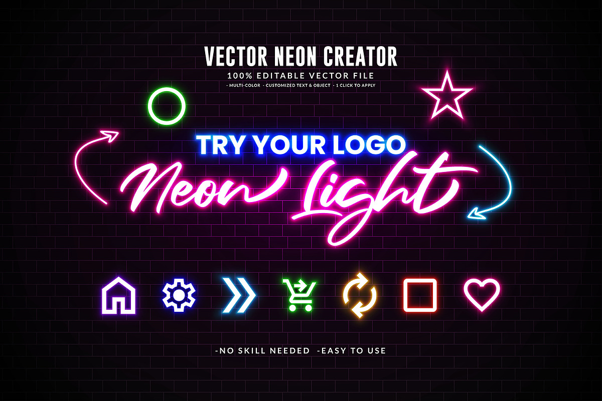 Editable Vector Neon Creator Effect, a Decorative Illustration by Photoshop Action (Photo 7 of 11)