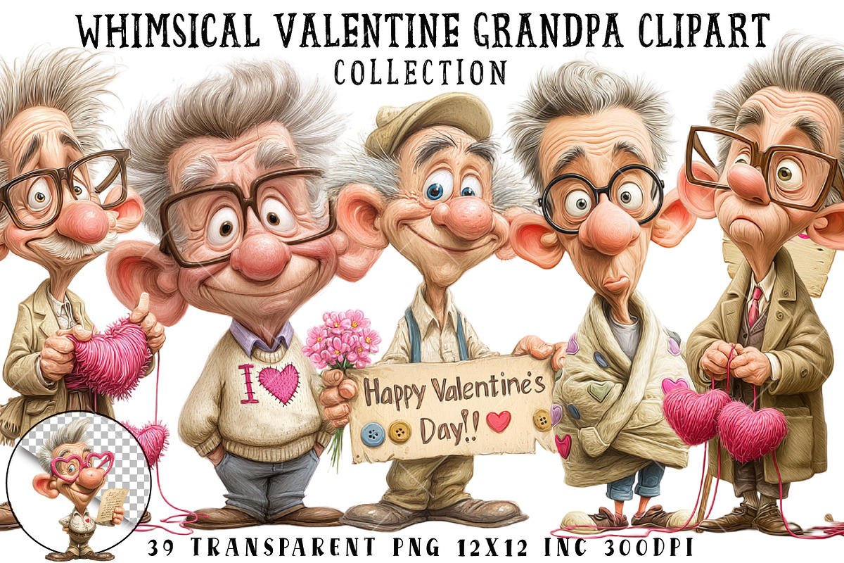 Whimsical Valentine Grandpa Clipart, an Illustration by OK Design (Photo 1 of 6)