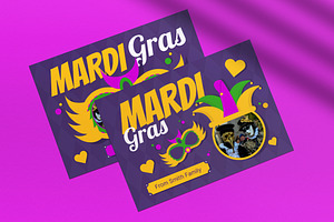 Flat Design Mardi Gras Greeting Card