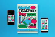 Blue World Teacher Day Flyer Set, a Flyer Template by graphicook (Thumbnail 1 of 3)