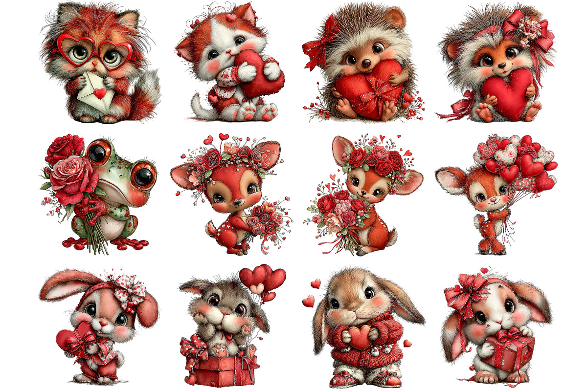 Whimsical Valentine Animal Clipart, an Illustration by DreamArtGraphic (Photo 3 of 4)