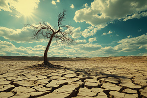 Dried cracked earth with single tree, a Nature Photo by MistyDay