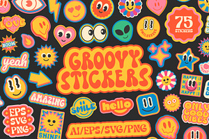 GROOVY VECTOR STICKERS, a Decorative Illustration by craftlove