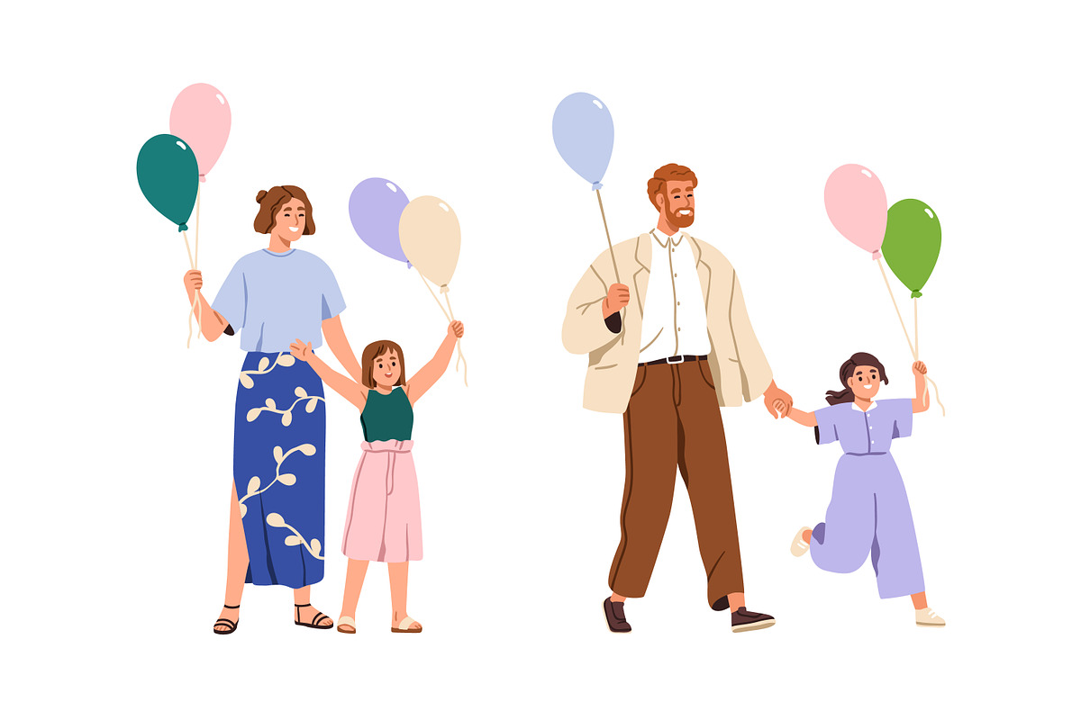 Children & parents with balloons set, a Person Illustration by Good Studio (Photo 2 of 5)