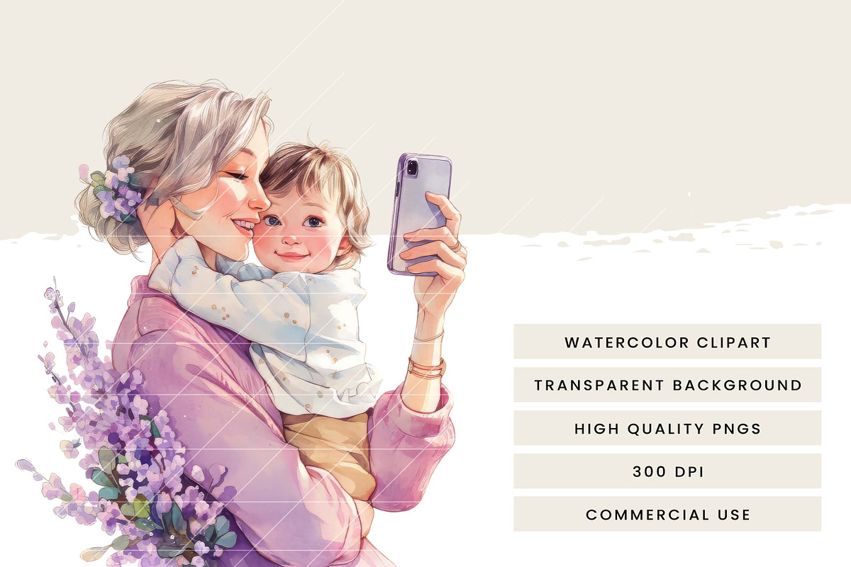 Watercolor Mothers Day Clipart, a Person Illustration by Design Scotch (Photo 8 of 9)
